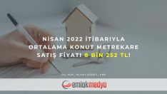 Nisan 2022 itibarıyla ortalama konut metrekare satış fiyatı 8 bin 252 TL!